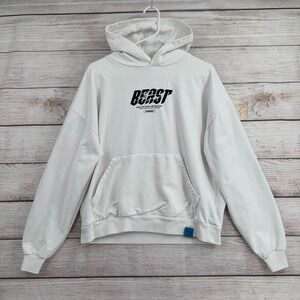 MrBeast Hoodie Men M White‎ Beast Logo Graphic Cotton Sweatshirt